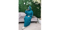 Abaya de prière voile integré turquoise en soie de medine